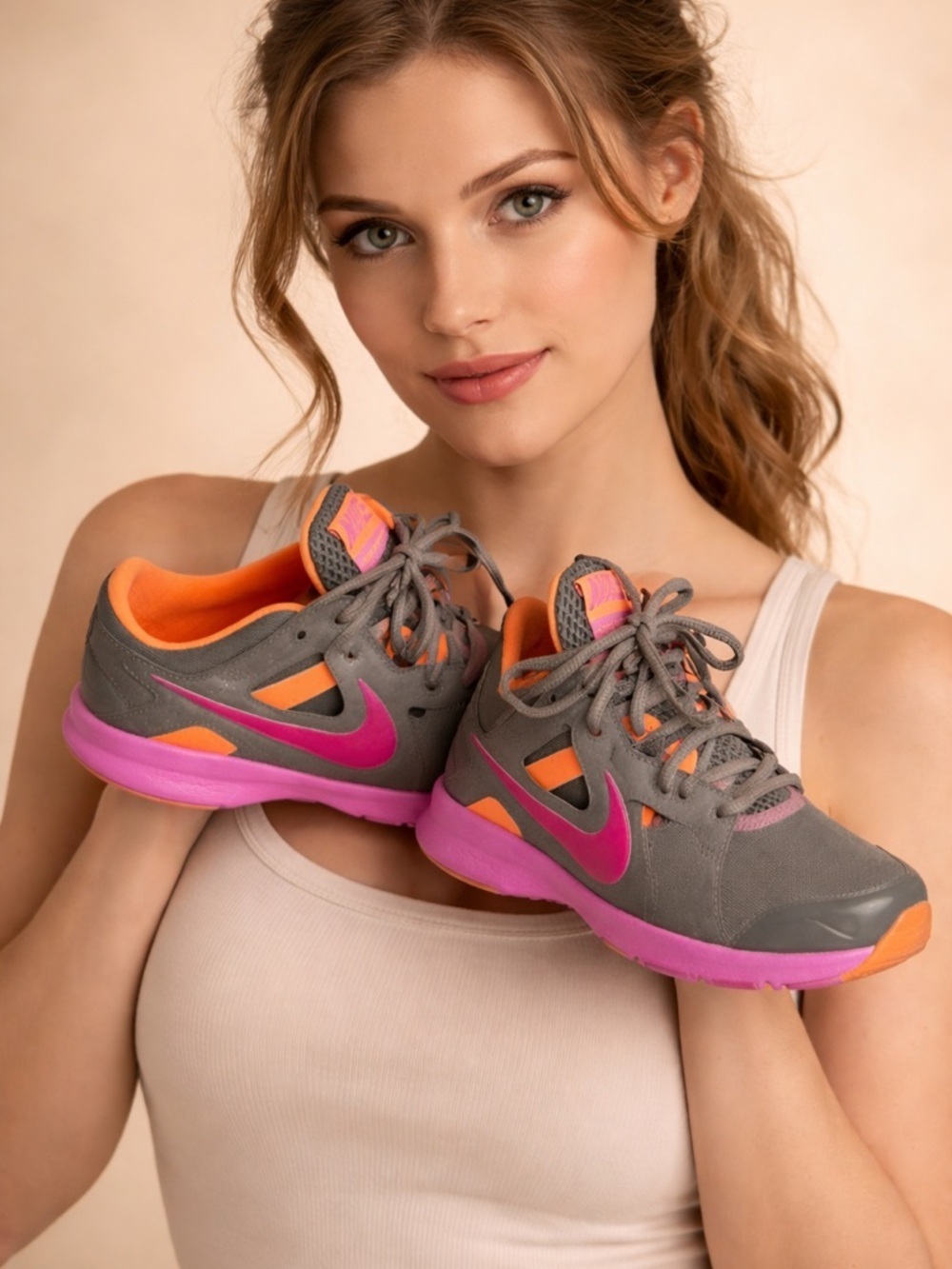 Nike Women’s Training Sneakers Gray Orange Pink Size 6.5 Athletic Gym Shoes